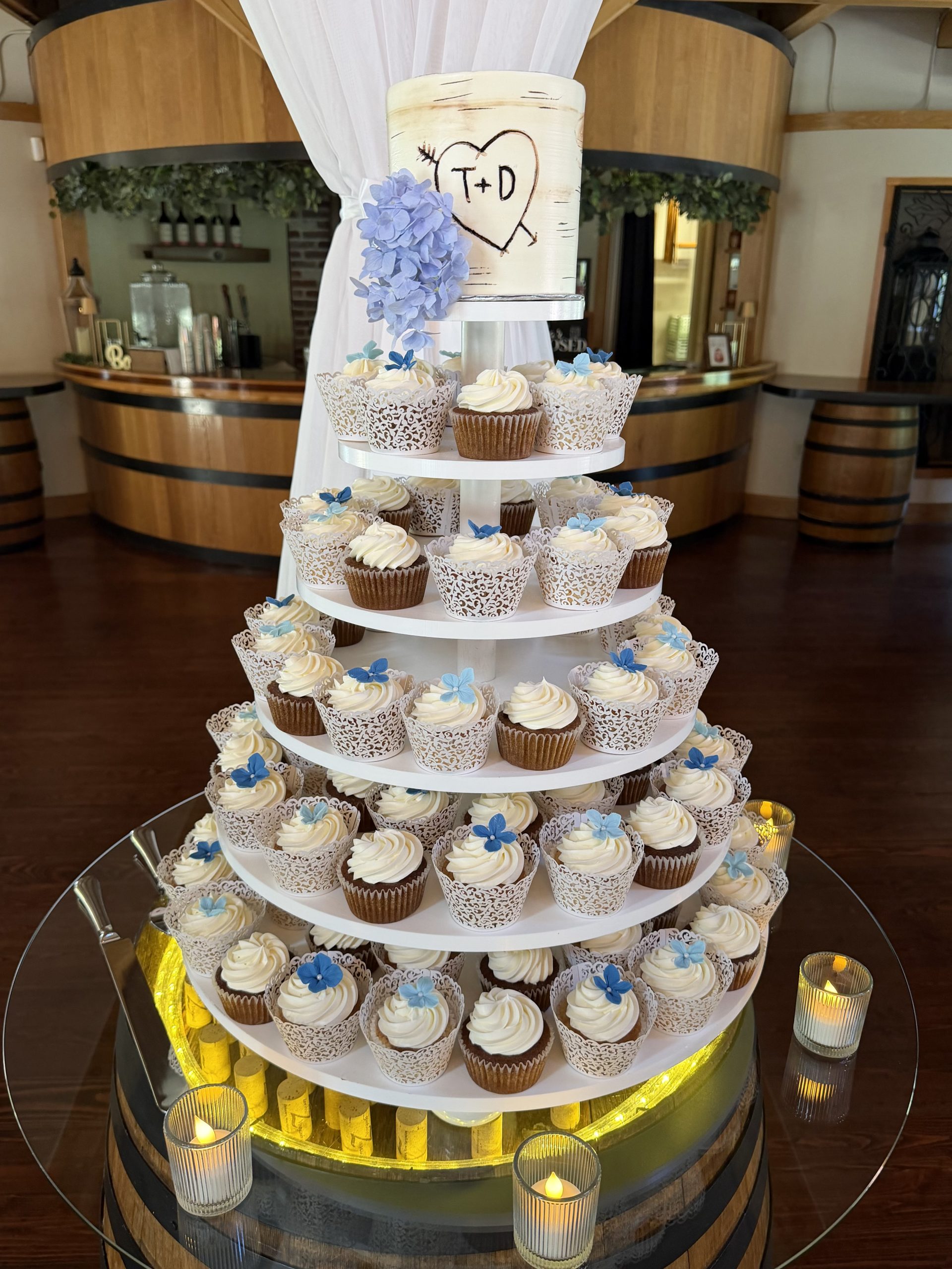 Tiered wedding cupcakes.