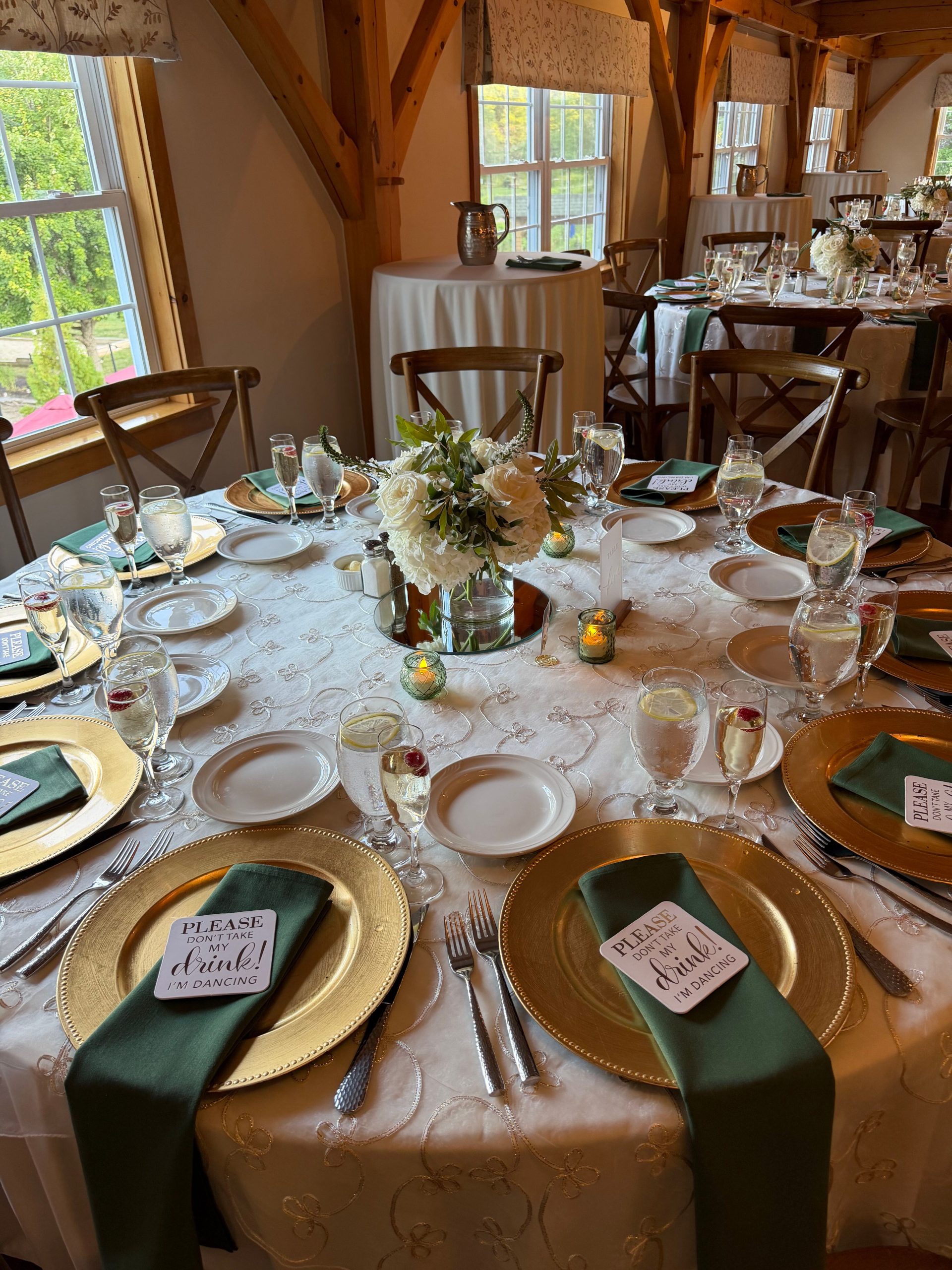 An elaborately set dinner table.